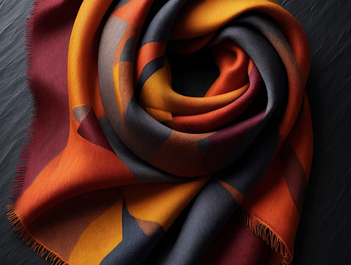 abstract fusion wool blend scarf design